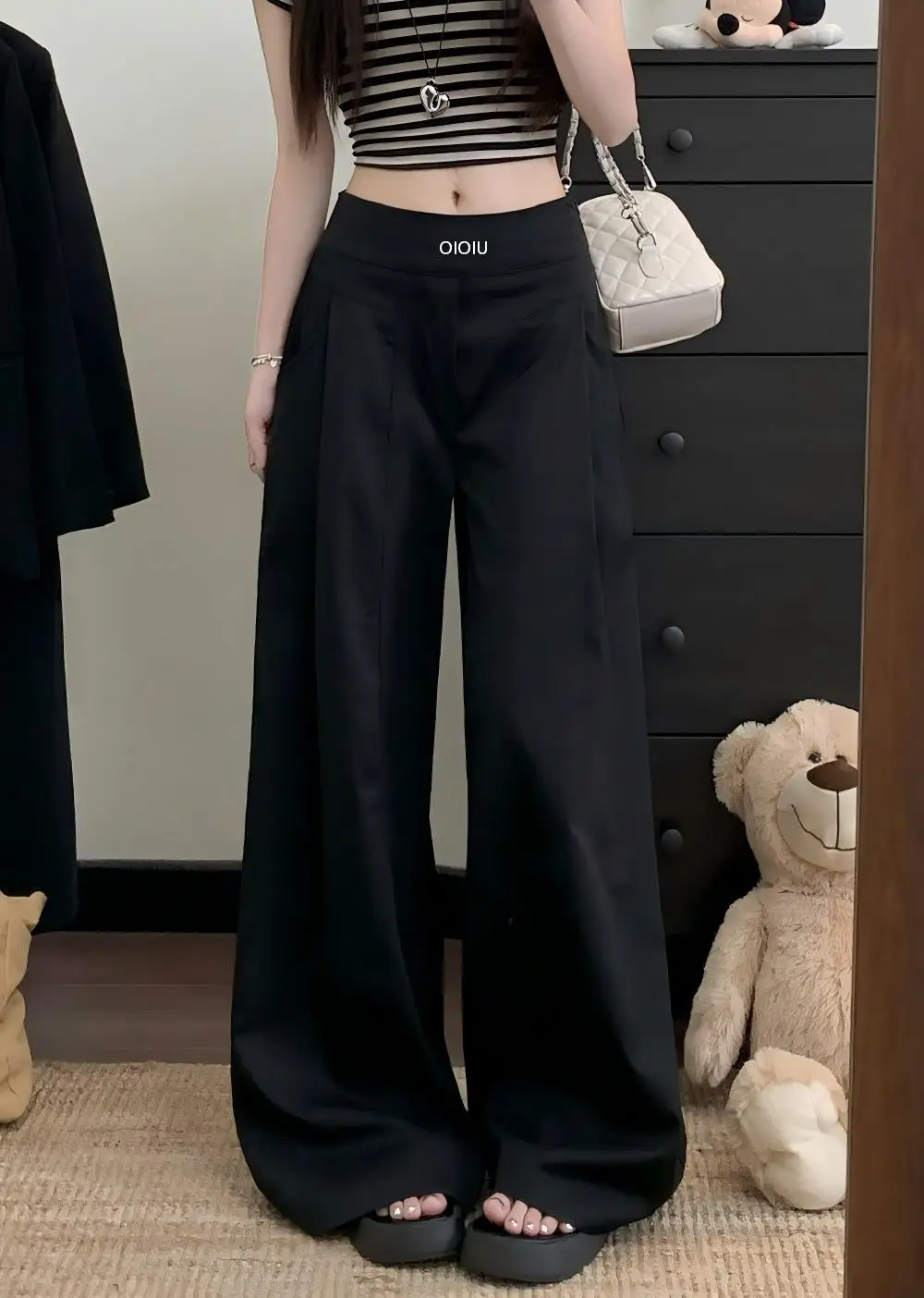 Spring 2026 new style stretch casual pants, high-waisted, loose and slimming wide-leg pants, women's floor-length trousers
