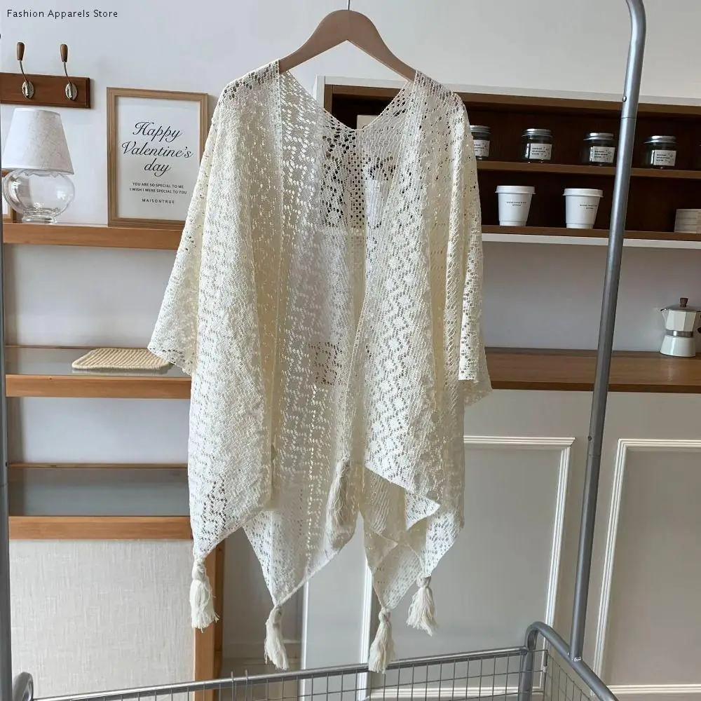 

Fashion Elegant Ethnic Style Tassel Shawl Colorful Hollow Sunscreen Crochet Cardigan Retro Thin Beach Scarf Outdoor