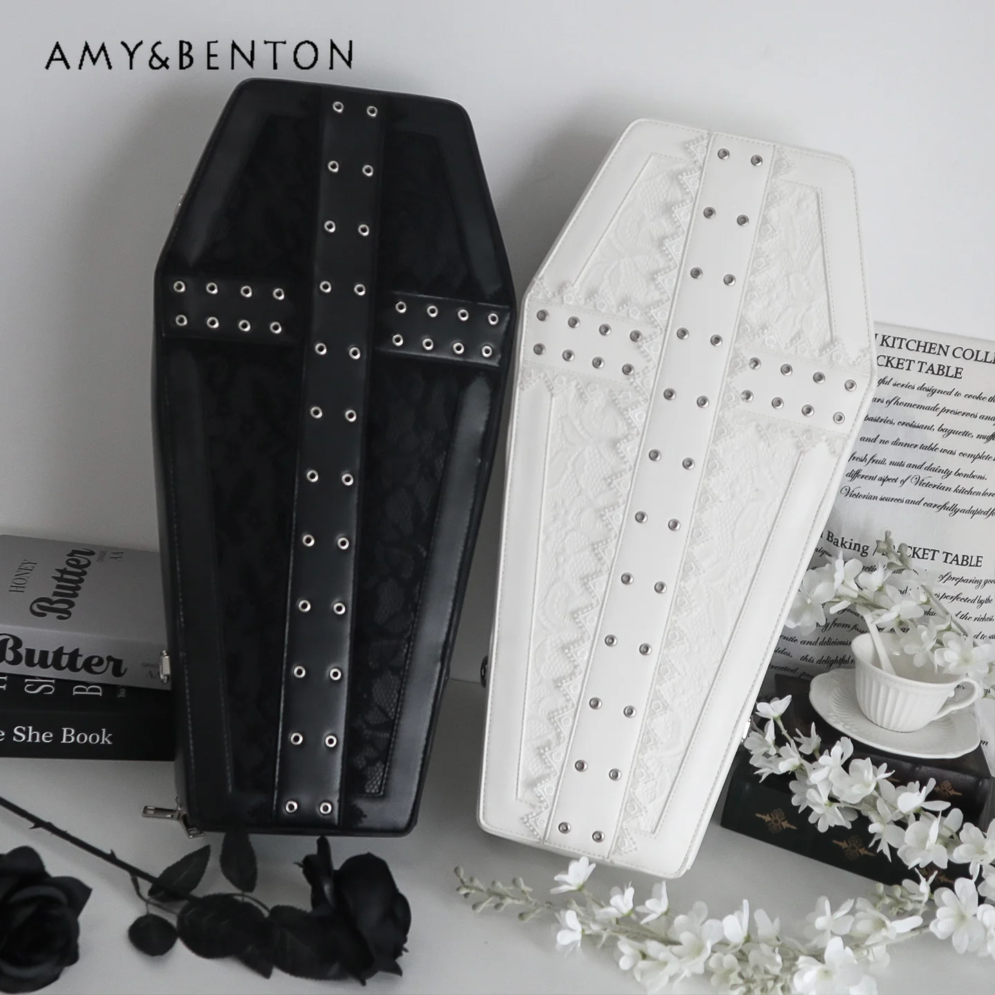 Harajuku Style Gothic Cross Print Transparent Irregular Itabag Women Subculture Lace Crossbody Bag Y2K Pu Backpack for Women