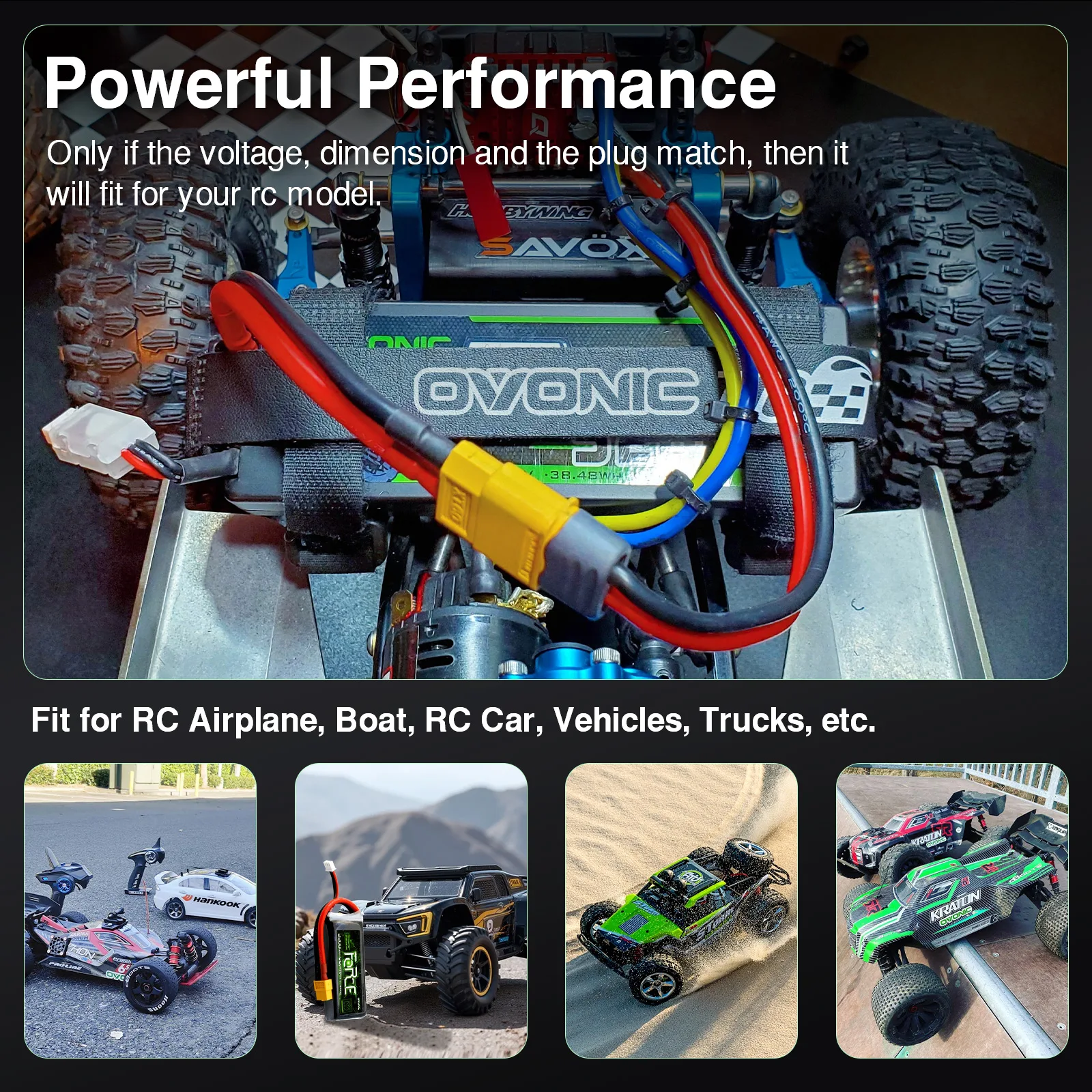 OVONIC Lipo Battery 7.4V 100C 5200mAh 2S Battery Dean-Style T Connector with Lipo Voltage Checker - view 6