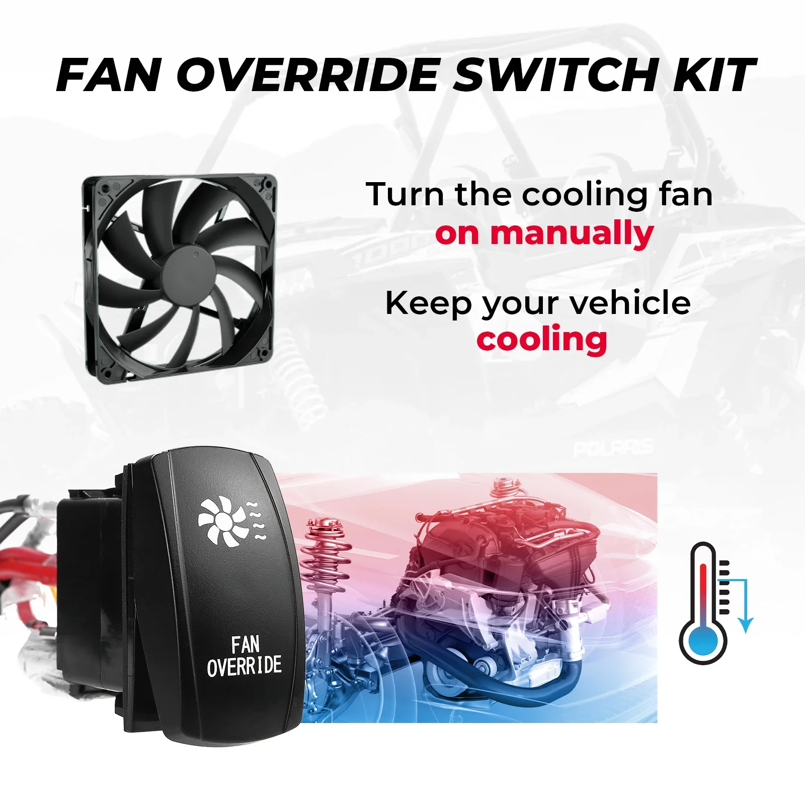 UTV Fan Override Switch Kit w/ Relay LED Rocker Switch ATV Compatible with Polaris RZR Ranger for Can-Am Defender For Kawasaki