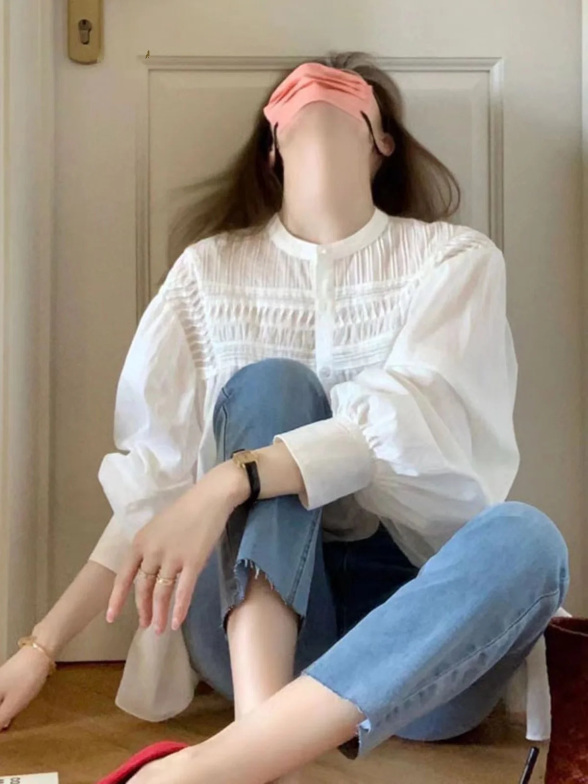 Schickes Retro-weißes irt Sweet Long Sve Doll-Design für Damen, High-End-Feeling, Frühlingsneues Sle-Top, faionable Ele