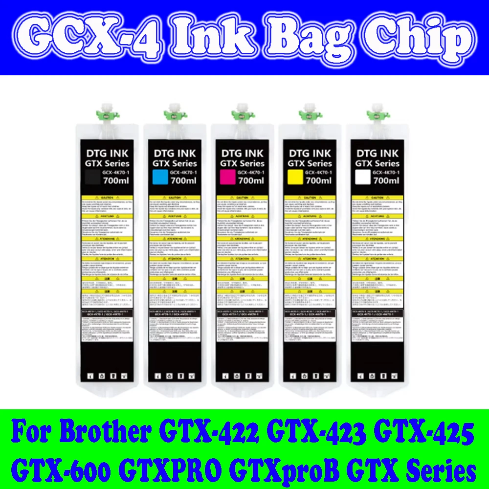 6 Colors 700ml/pc Ink Bag Chips GCX-4 GCX-4K10-1 For Brother GTX-422 GTX-423 GTX-425 GTX-600 GTXPRO GTXproB GTX Series Printer