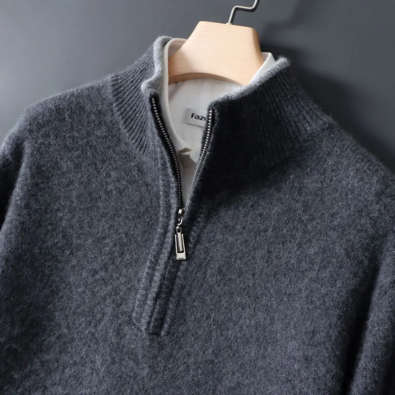 

Half-high zipper cashmere sweater men's color-blocking thickened sweater loose business casual 100% pure cashmere knitted
