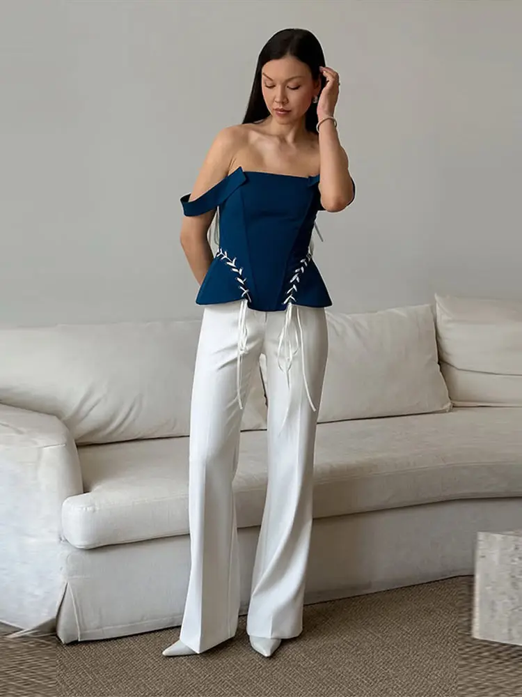Schulterfreie, taillierte Schnür-Korsett-Tops für Damen, sexy, ärmellos, rückenfrei, getäfeltes, schmales Oberteil, schicke Damenkleidung – Detail 9