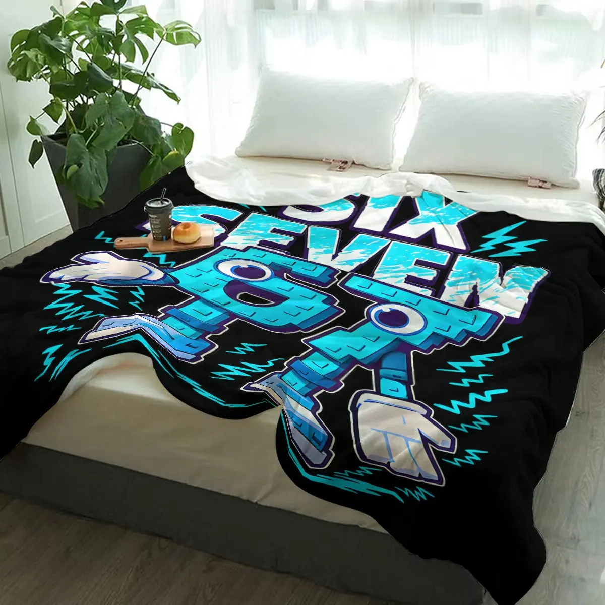 67 model robot fleece blanket is machine-washable and suitable for use on sofas, beds, for travel, camping, and in living rooms