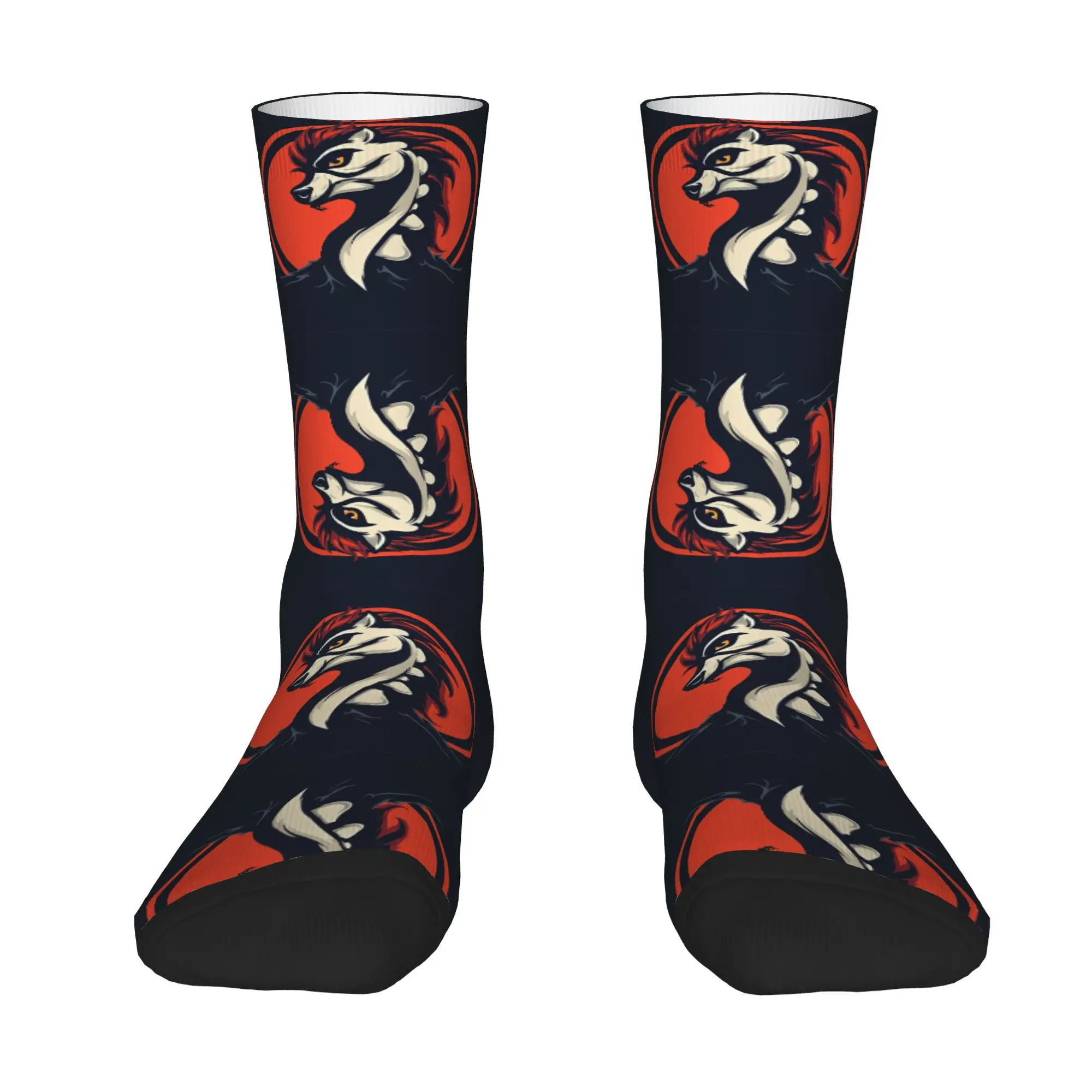 Hip Hop Vintage Wolf Red Mane Fierce Expression Men's Socks Unisex  Harajuku Pattern Printed Funny Novelty Happy Crew Sock