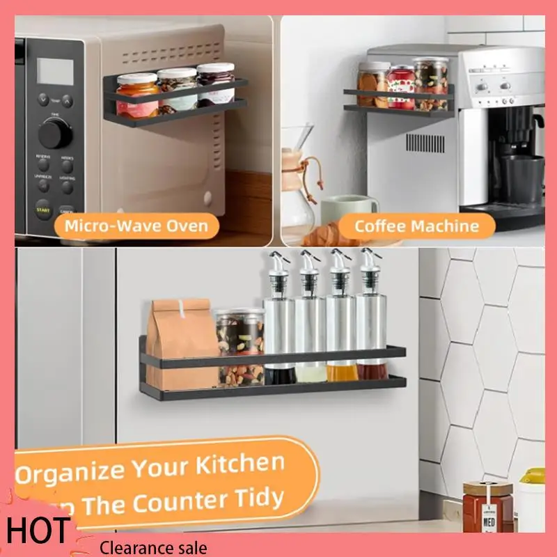 

A88Z Fridge Spice Rack Organizer Single Tier Magnetic Refrigerator Spice Storage Shelf Wall Mounted Side Shelf Organizer