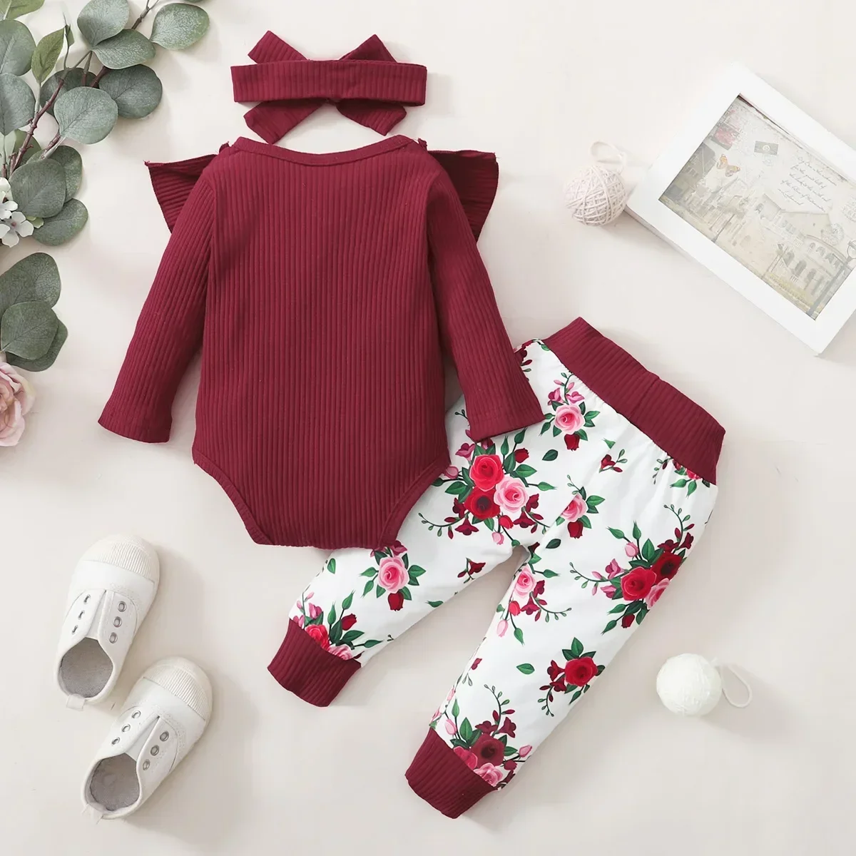 3Pcs Newborn Girl Clothes Set 3 Months Baby Girl Clothes Toddler Girl Outfits Baby Bodysuit + Bow Pants Infant Kids Clothing 6M