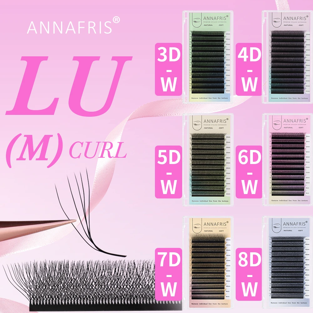ANNAFRIS L/LU/M Curl 3D 4D 5D W Eyelashes Extensions Natural Soft Black 3D W Lashes Premade Volume Fans W-Shaped Lash