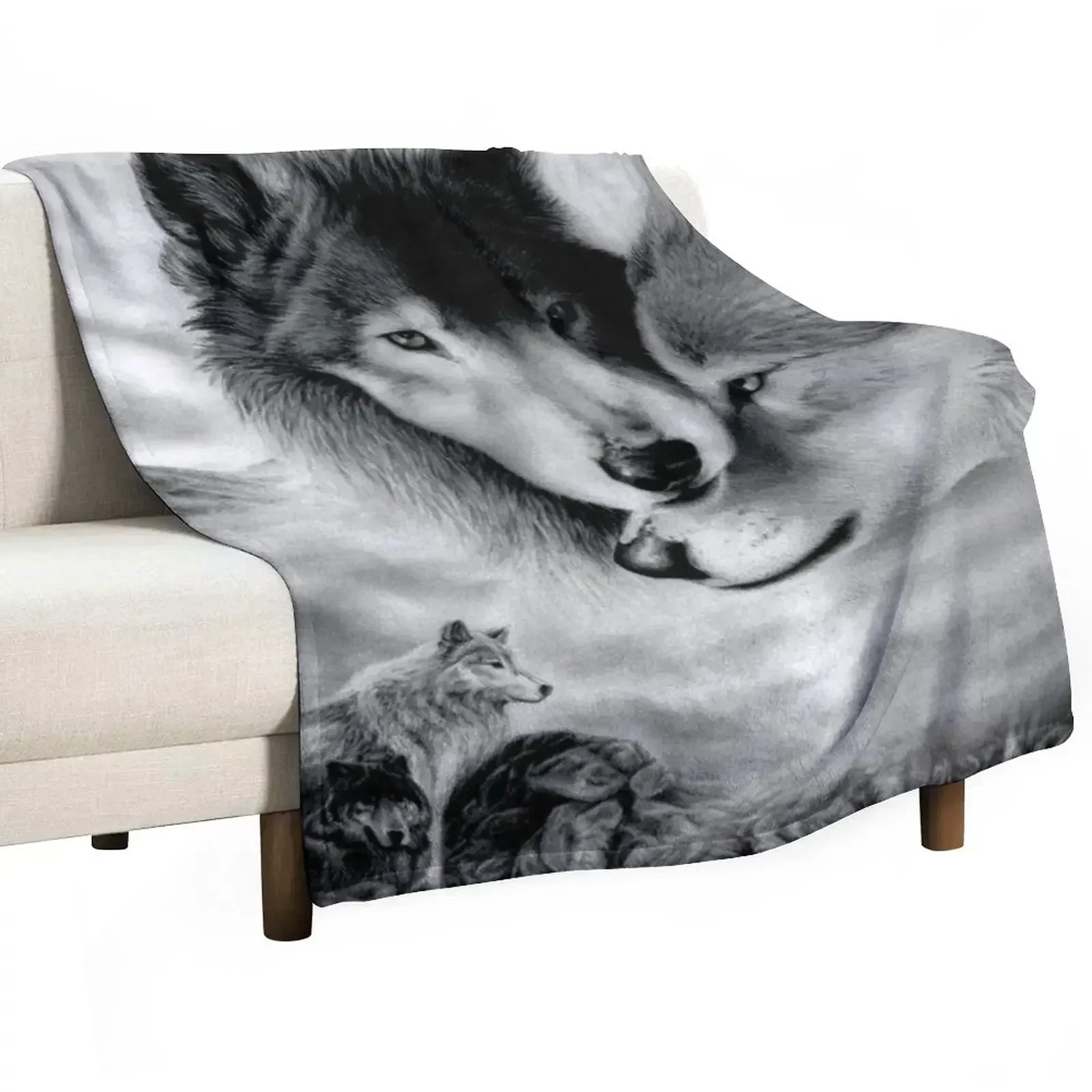 Wolf Couple - Comforting Throw Blanket For Decorative Sofa Plaid sofa bed Kid'S warm for winter Plaid on the sofa Blankets