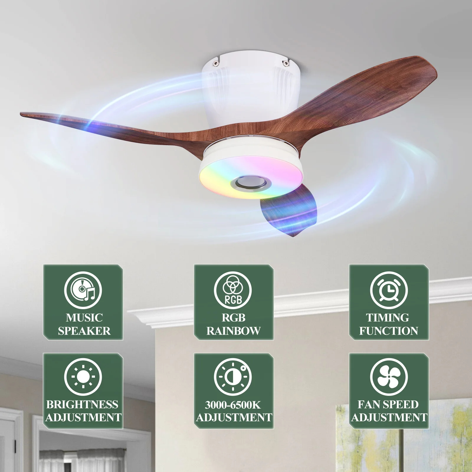 2025 Ceiling Fan Light Bedroom Minimalist Rgb Bluetooth Fan Lights Source Manufacturers Wholesale Customizable for Living Room