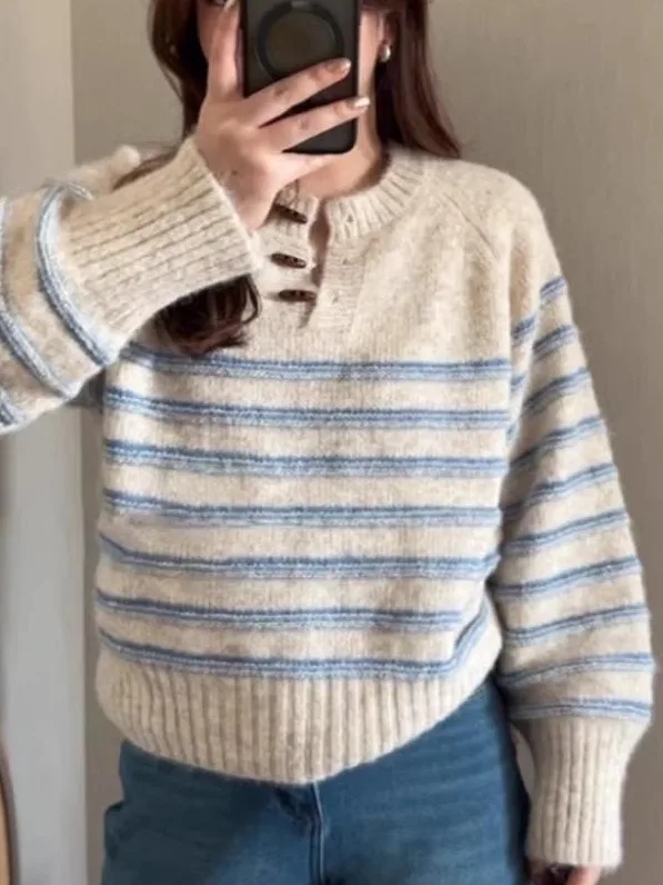 

Вязаный свитер на пуговицах в стиле ретро, женский зимний модный уникальный красивый вязаный топ Thiened Long Sve round Ne