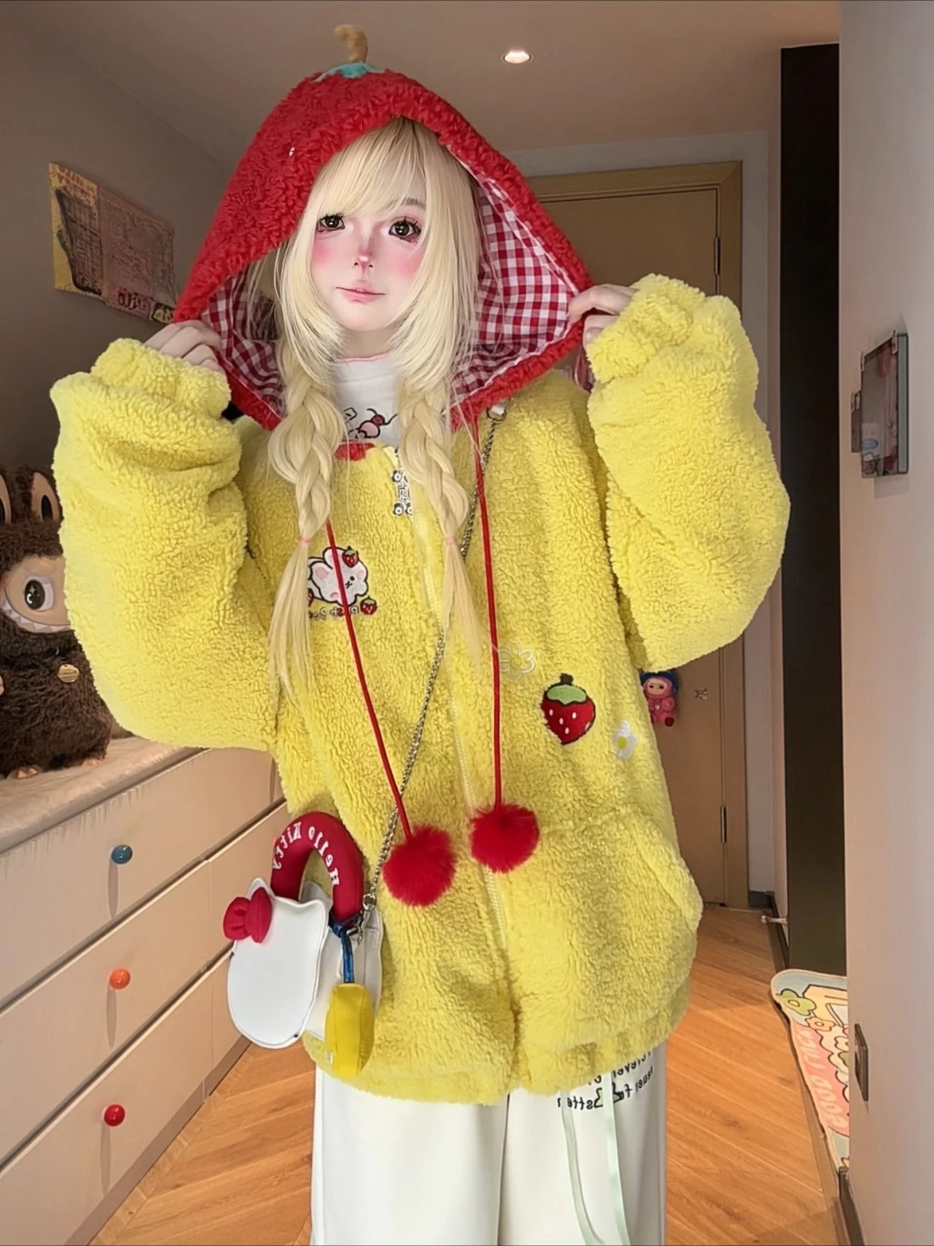 Inverno Nuovo Kawaii Peluche Con Cappuccio Giubbotti Studente Y2K Peluche Addensato Caldo Giacca di Pelliccia Sintetica Ragazze Dolce Allentato Cappotti di Pelliccia per Le Donne