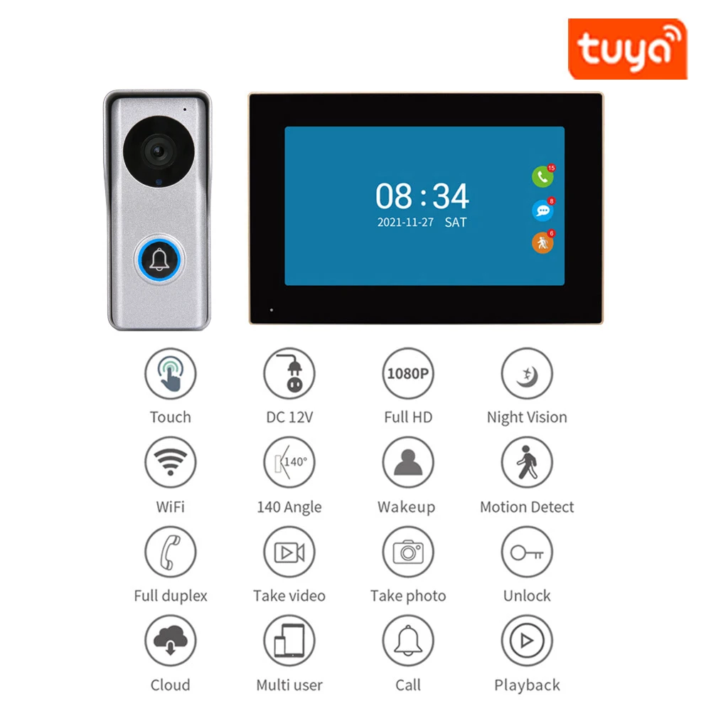 Tuya App WIFI and POE IP Video Door Phone System Sets Smart Home Doorphone Camera 1080P with Monitors for Villa Apartment Office