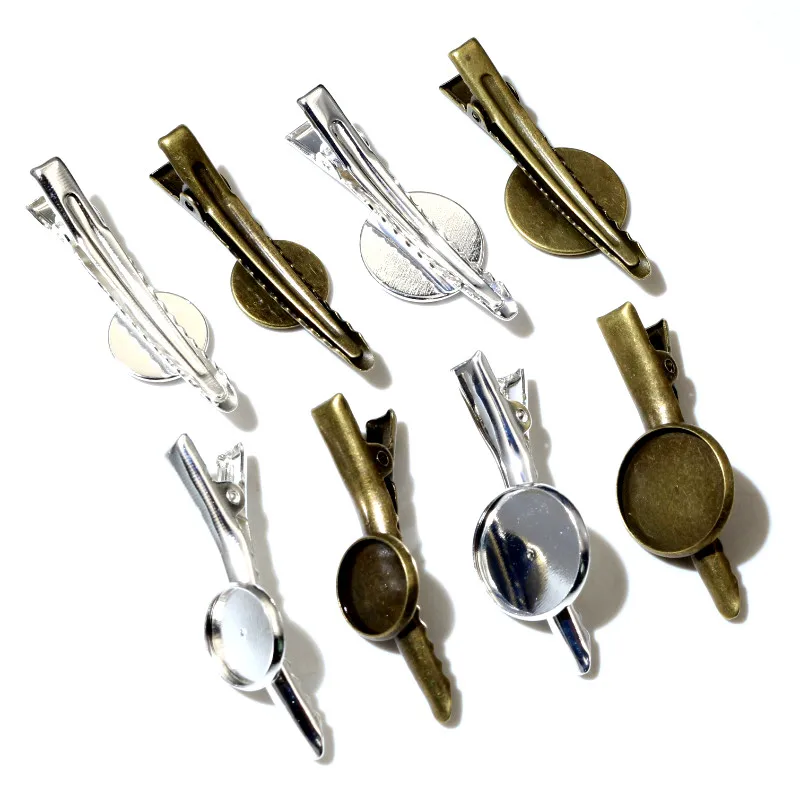 16/18/20 millimetri 10pcs di Alta Qualitร di Argento Placcato Bronzo di Rame Materiale Della Forcella Della Clip di Capelli Della Forcella di Base