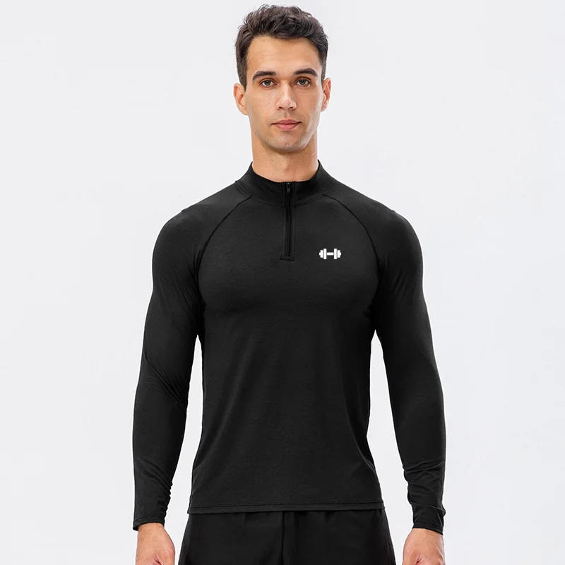 Men's Running Shirt Long Sleeve Quarter Zip Moisture Wicking Quick Dry Athletic Workout T-Shirts Compression Fitness T Shirts
