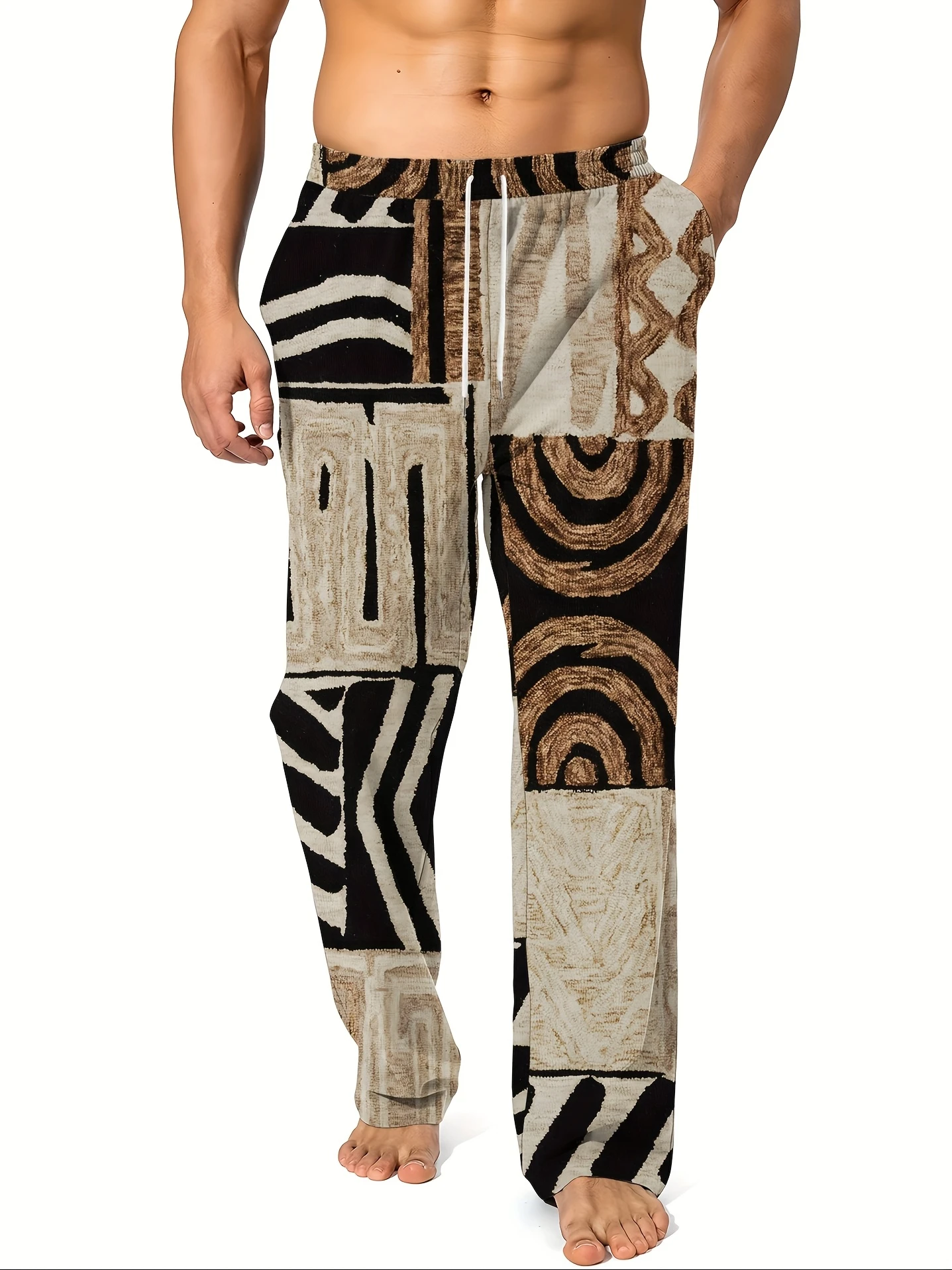 2026 Summer Men's Pants Bohemian Hawaiian Vacation Style Printed Quick Dry Casual Outdoor Sports Large Loose Pants
