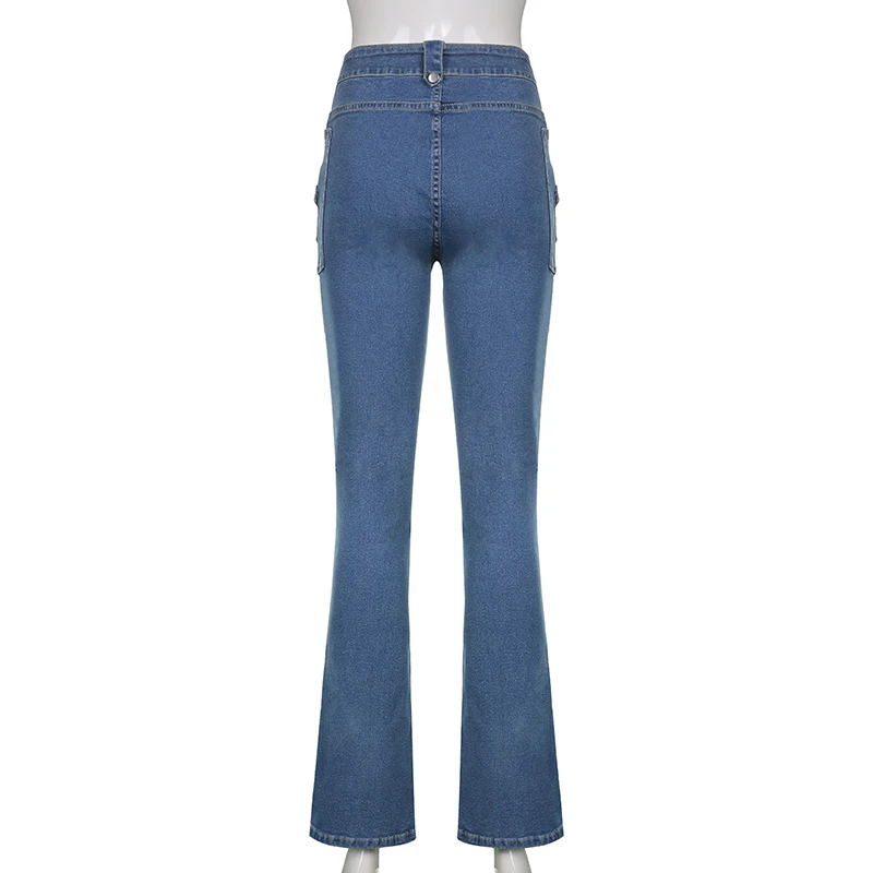 Vintage Y2K 2000s Aesthetic Low Rise Jeans Solid Skinny Pockets Fashion Denim Capris Pants Bodycon Boot Cut Jeans Vintage Jeans