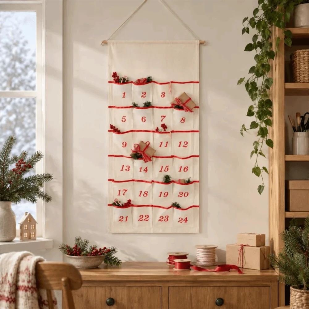 With 24 Pockets Christmas Wall Hanging Storage Pouch Numbered Space-saving Christmas Countdown Calendar Good Load-bearing DIY 4