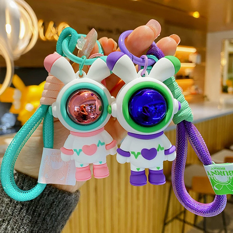 Trend Best Friend Gift Keyring Cartoon Colorful Cosmic Heart Love Rabbit Keychain Female Cute Astronaut Spaceman Bunny Key Chain