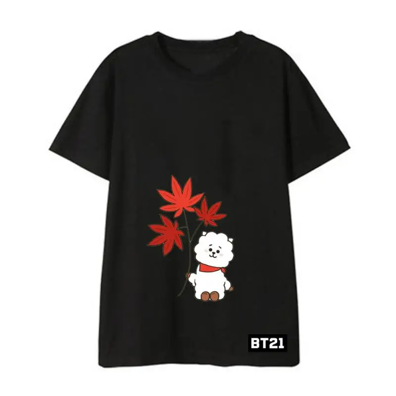 อะนิเมะการ์ตูน Bt21 Tata Chimmy Cooky แขนสั้น T2K ฤดูร้อนใหม่แฟชั่นหลวมเสื้อยืดนักเรียนเสื้อลําลองคู่สวมใส่ของขวัญ