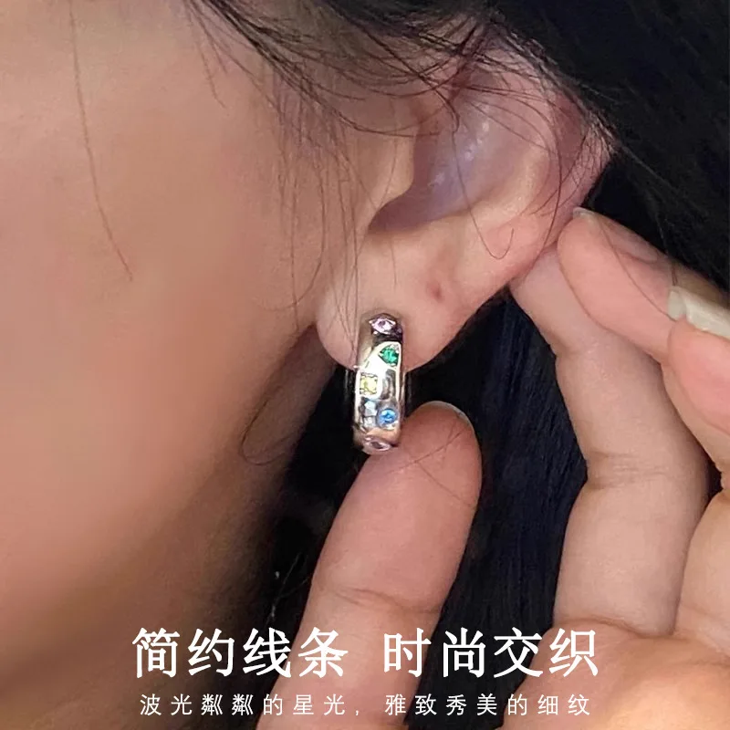 Colorful Zircon Rainbow Hoop Earrings For Women Multicolor Crystal Huggie Charming Female Wedding Earring Piercing Jewelry Gifts