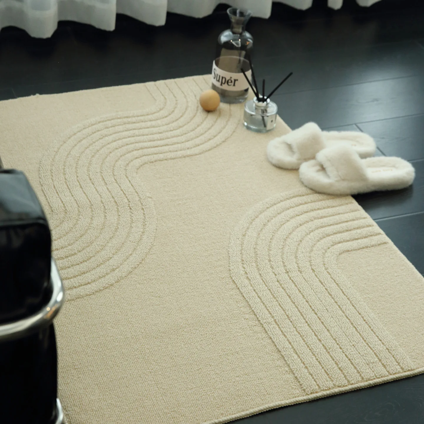 Weave Geometric Bedroom Rug Soft Cream Carpet Bedside Bathroom Mat Entrance Doormat Floor Non Slip Pad Aesthetic Home Room Decor