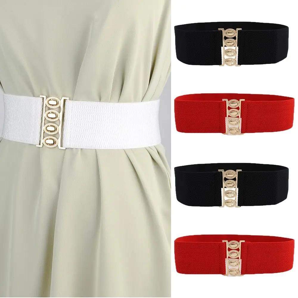 Fashion Wide Stretch Waistband Solid Color Metal Buckle Waist Belts Casual Women Decoration Belt
