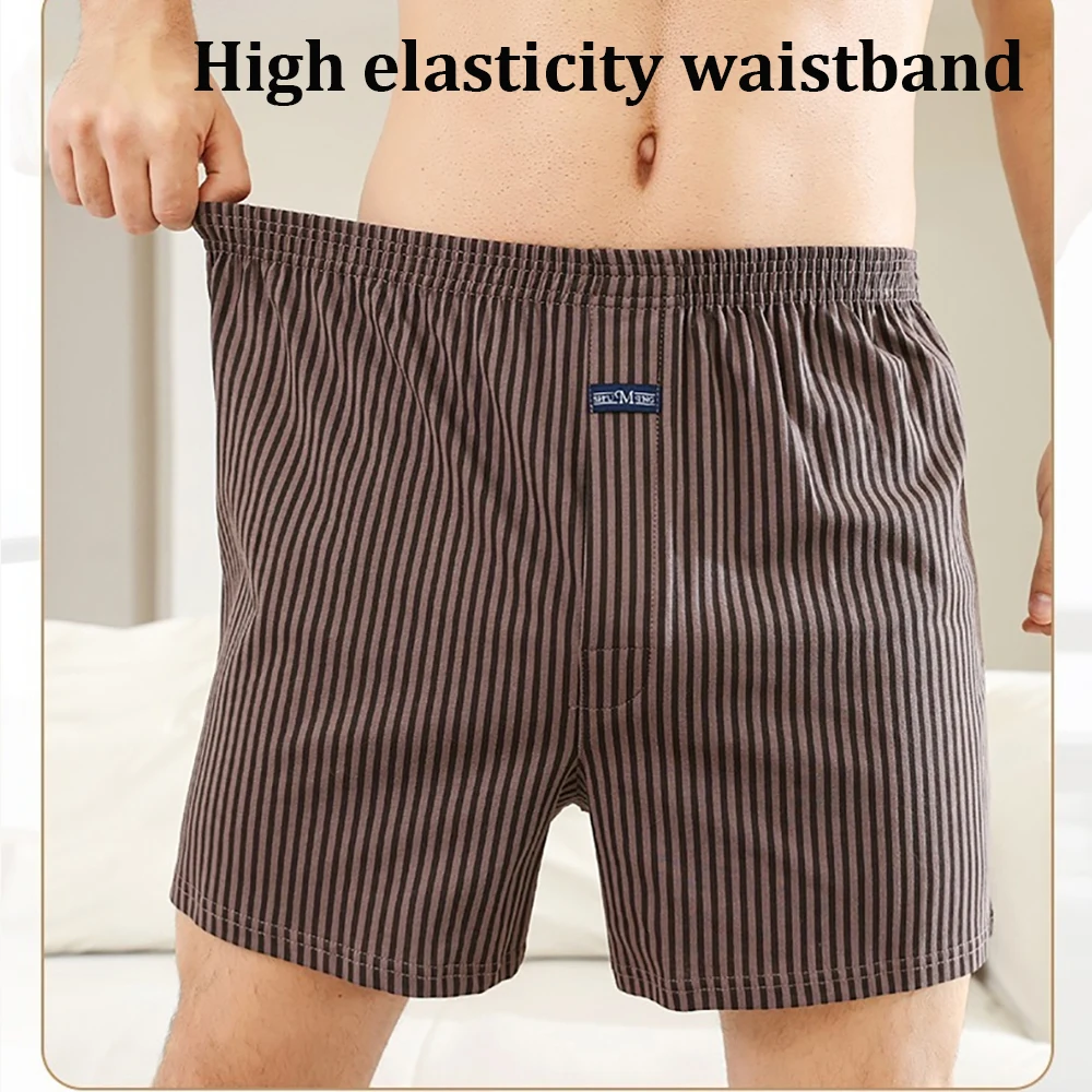 3PCS/Pack Loose Lengthed 140Kg Men Panties Big Size 100% Cotton Cozy Breathable Alo Boxer Trendy Striped Underwear Hidden Button image 3