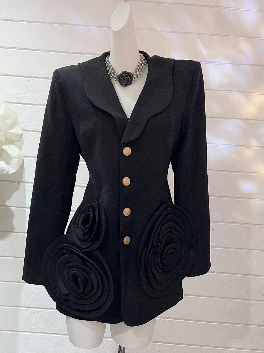 TWOTWINSTYLE Solid Spliced Appliques Slimming Jackets For Women Lapel Long Sleeve Temperament Chic Coat Female Fashion Style New