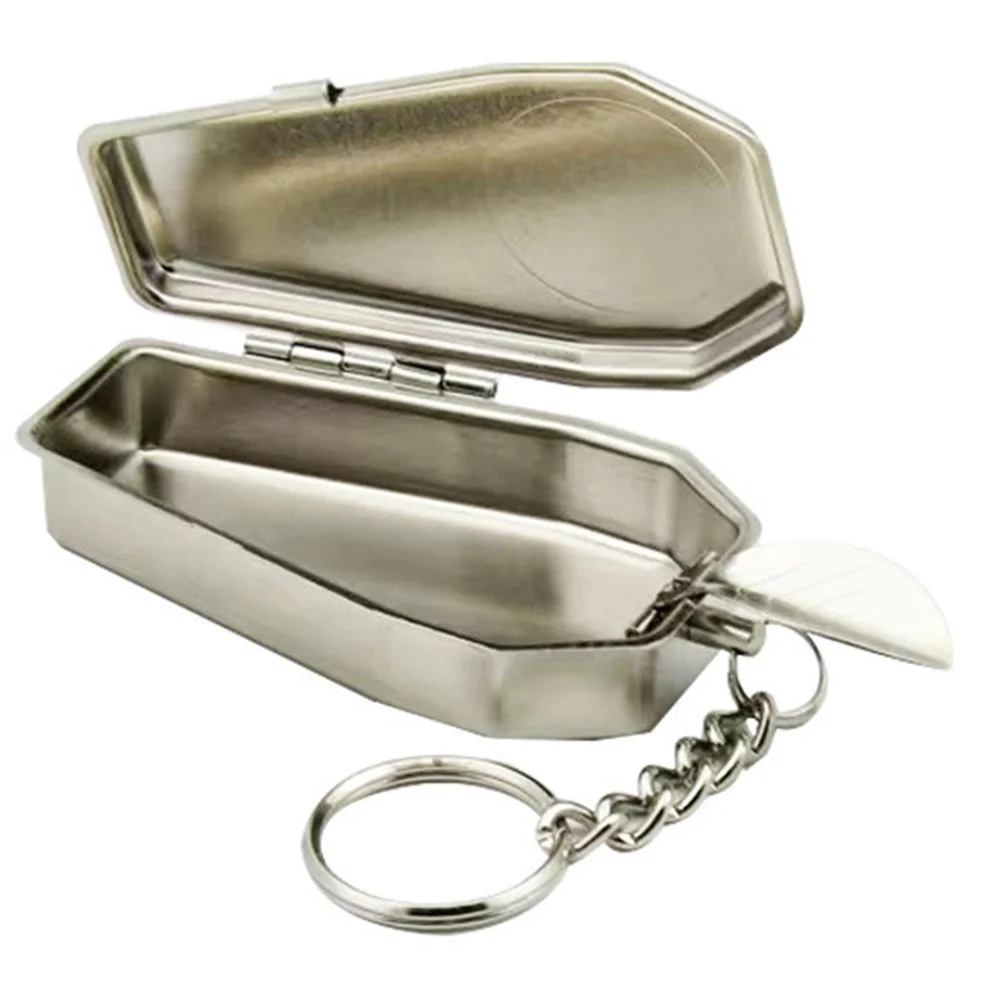 Coffin Shaped Keychain Metal Ashtray Portable Ashtray Decorative Keyring Ornament Cigarettes Ashtray Keychains