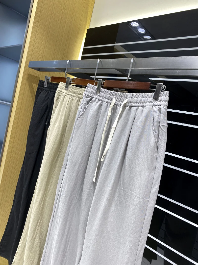 Money Leisure Linen Blend Men's Comfortable Simple Casual Pants Smooth Draping Autumn Straight Leg Trousers Fashion Urban Style