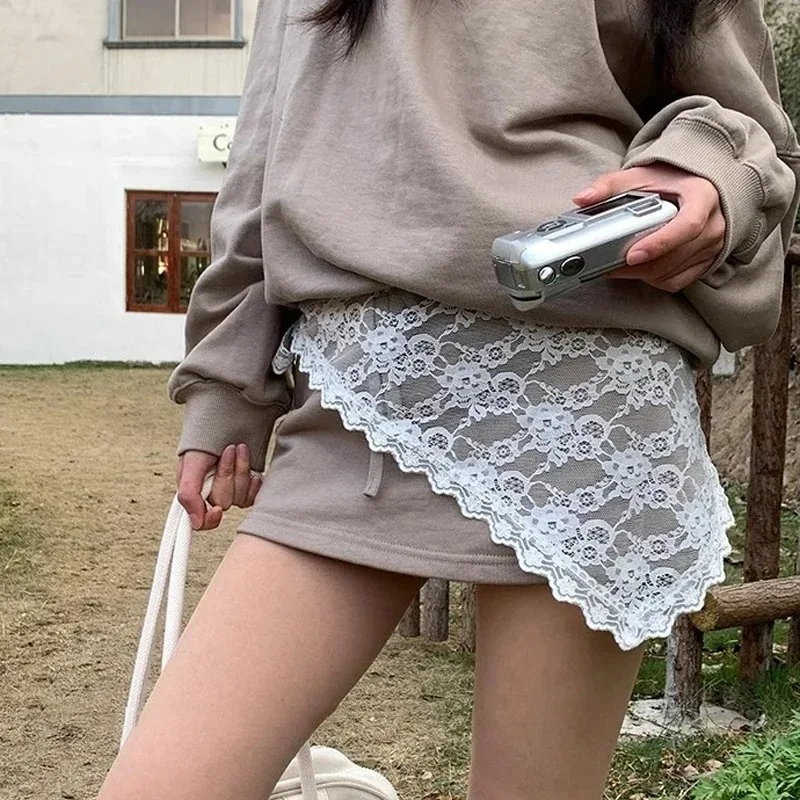 New Lace Trim Triangle Half Skirt Korean INS Women Knit Lace Stacked Small Apron Wrap Skirt Hip Covering Layered Skirt