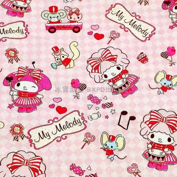 1Yard Sanrio My Melody Chequer 100% Cotton Fabric for Girl Clothes Hometextile Cushion Cover Backpack Needlework DIY