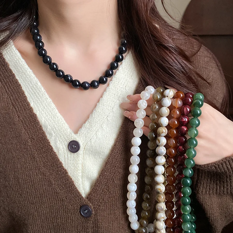 Multi-color Smudging Round Beads Acrylic Choers Necklaces Retro Smudging Resin Collarbone Chain Charms Party Jewelry Gifts M1