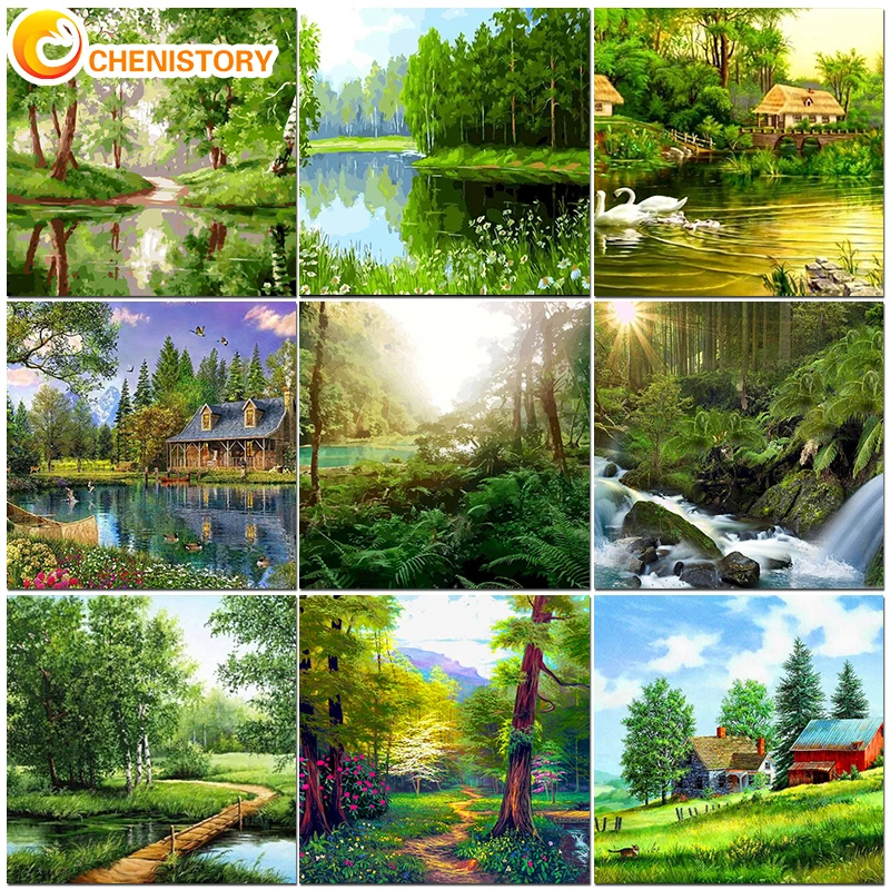 

CHENISTORY Paint By Number On Canvas Lake Landscape DIY Painting Coloring By Numbers Adults Kits Drawing Canvas HandPainted Deco