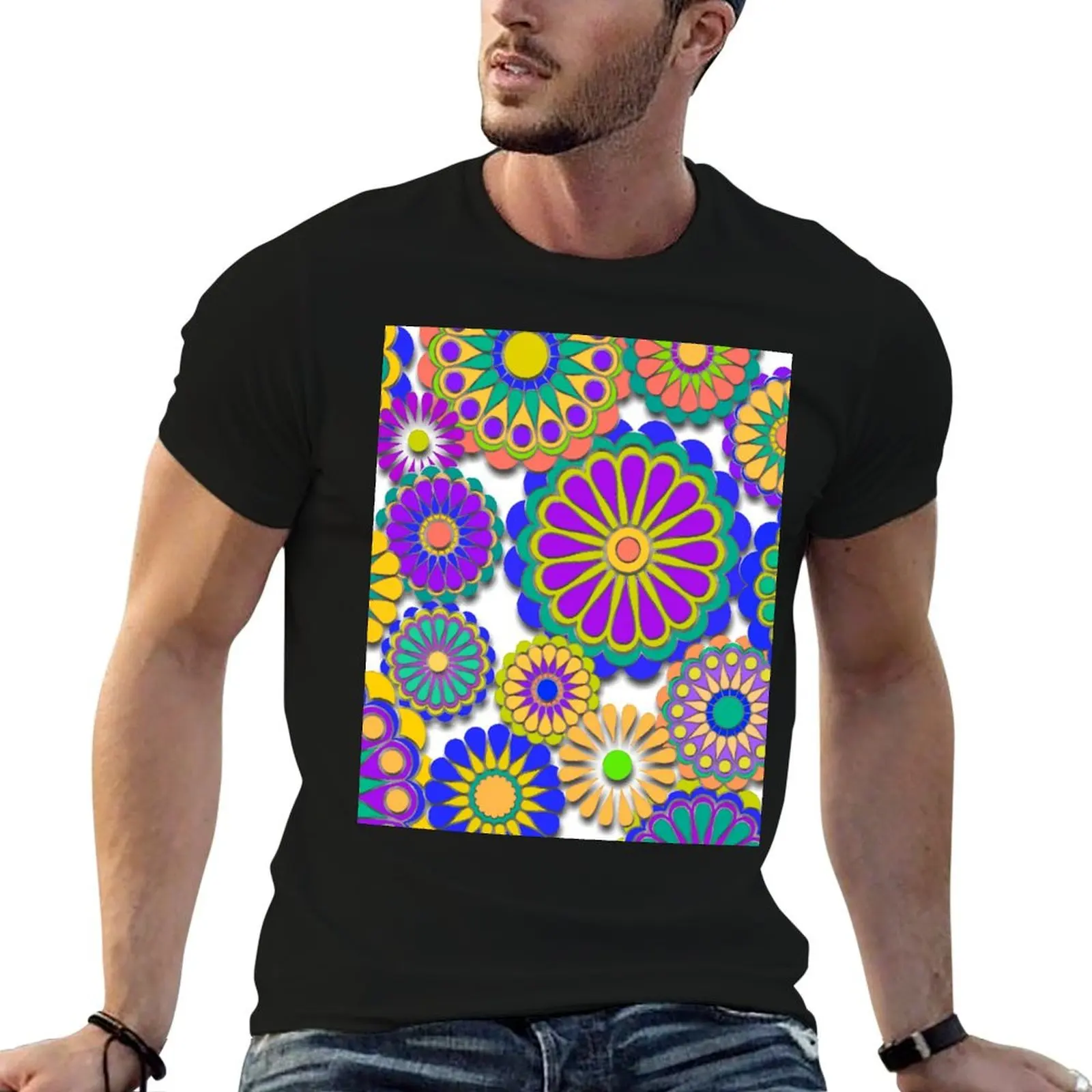 Happy Hippy Flowers 2 T-Shirt Gym Exercise Short Sleeve T-Shirt