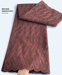 Exclusive Polished Austria Cotton Lace Original Silky Embroidered African Couple inspired Voile Fabric Dark Brown for Man Woman