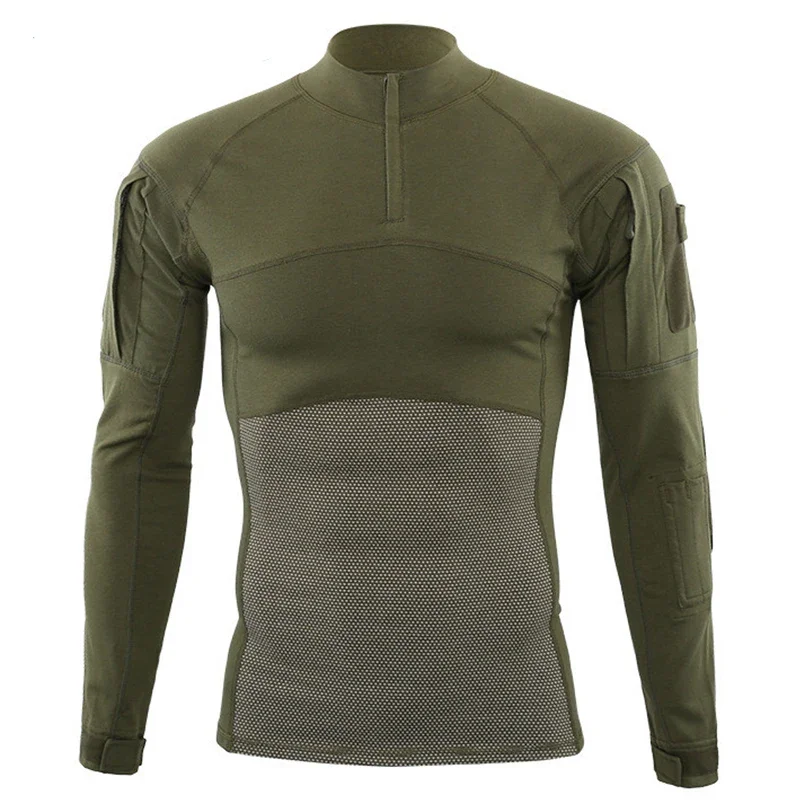 Camisa de combate táctico militar, ropa de asalto del ejército, Tops tácticos, camiseta elástica de manga larga, camisas de camuflaje para caza y pesca