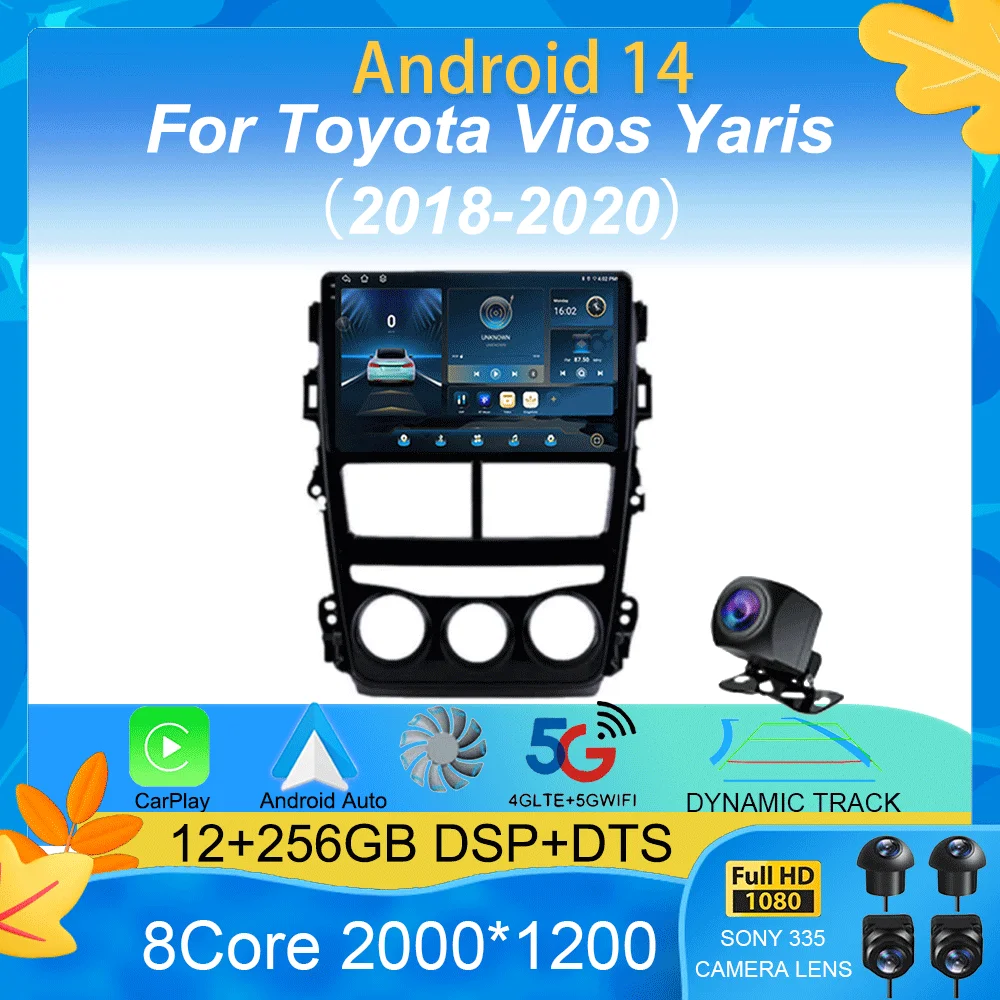 Android 15 Carplay Auto Multimedia Player For Toyota Vios Yaris 2018 2019 2020 DSP Car Radio Autoradio GPS Stereo 2din Head Unit