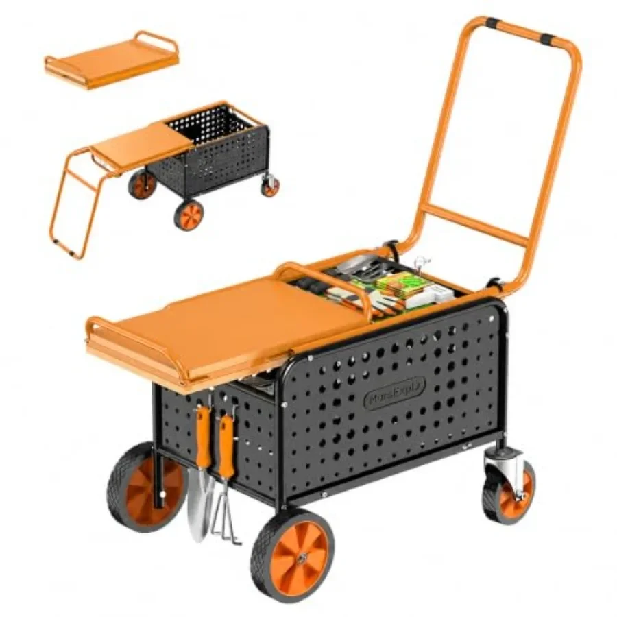 Rolling Garden Work Seat with Wheels, Upgraded Heavy Duty Cart for Seniors with Rotatable 360-Degree Wheels and Extended Handle