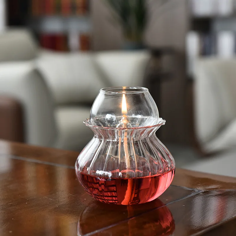 Small Glass Oil Lamp Set of 2 -  Glass Art Candle Gas Lamp Living Room Decoration Thanksgiving Decoration Romantic Night Light