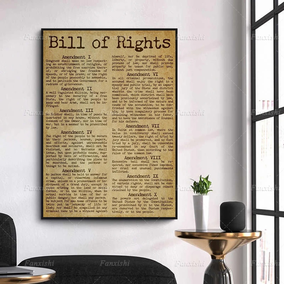 Hd Print Canvas Painting Bill Of Rights Wall Art Poster Vintage Of The United States Of America Patriotic Home Decor Historical