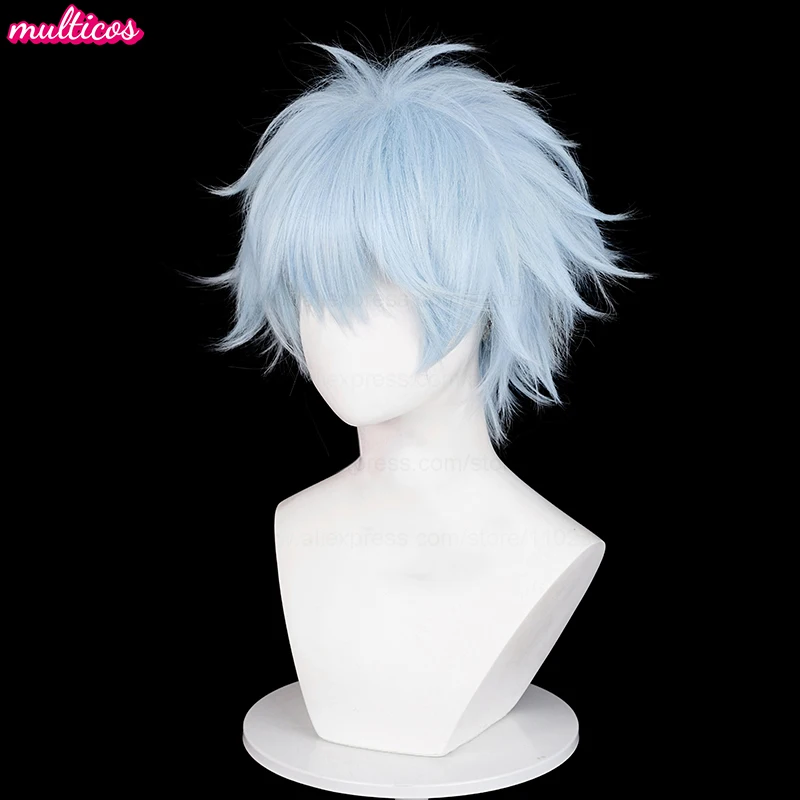 عالية الجودة أنيمي نانا تأثيري Okazaki Shinichi شعر مستعار تأثيري قصير أزرق فاتح مقاومة للحرارة الشعر حفلة لعب الأدوار الباروكات + غطاء شعر مستعار #4
