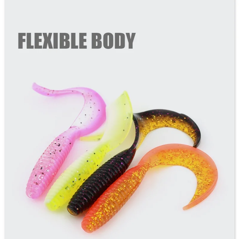 

10pcs Soft Fishing Lures Set 55mm Curly Tail Grub Worm Jigging Swimbait Artificial Bait for Bass Trout Perch