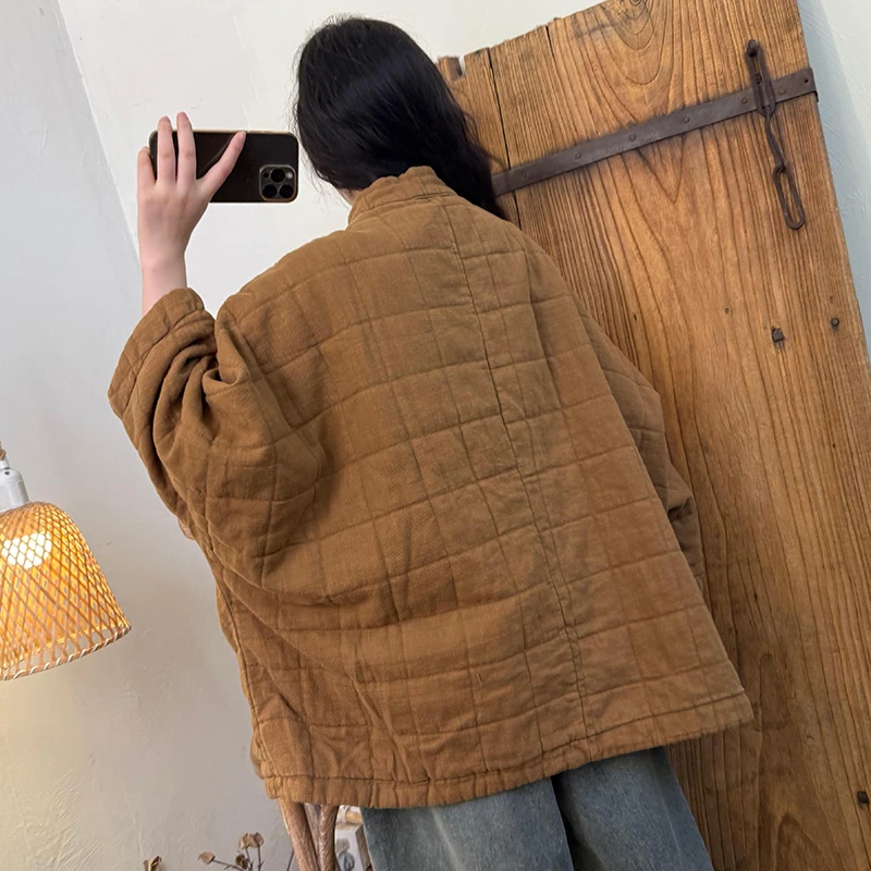 25 جديد وصول الشتاء المرأة عادية فضفاض واحدة الصدر س الرقبة ألف خط سترات Batwing كم جيب المرقعة القطن معاطف H204 #5