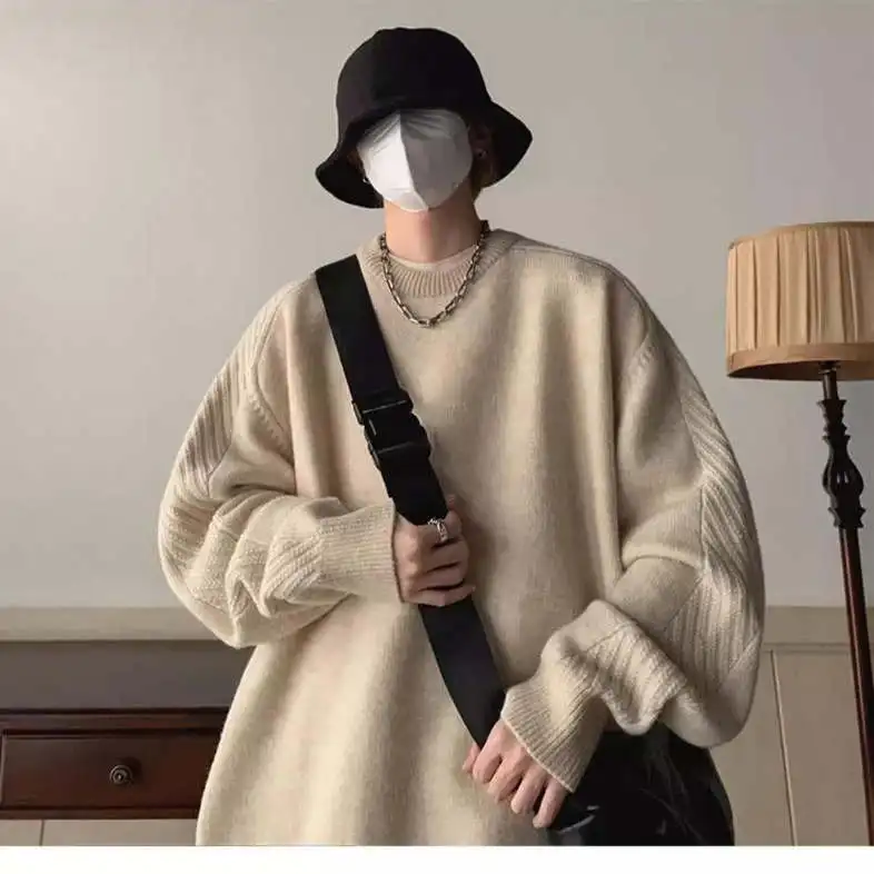 

Крутой свободный вязаный свитер для мальчиков, круглый, японский, в стиле ретро, для подростков, повседневный модный дизайн, полиэфирное волокно