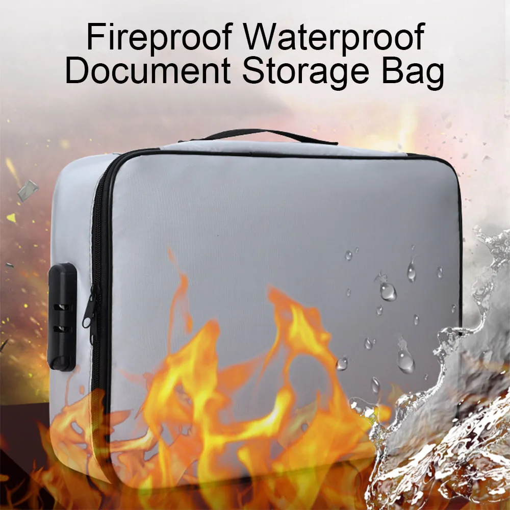 Fireproof Document Password Bag Waterproof Multi-Layer Card Case Travel File Money Storage Safe Papers Zipper Safety Organizer