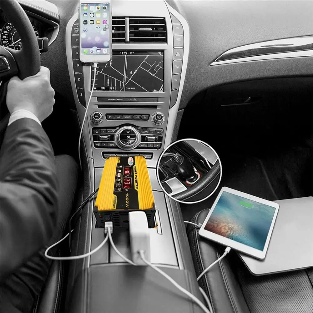 

4000W Car Charger Converter Adapter DC 12V To AC 220V 110V 50Hz Car Charger Adapter Dual 2 USB LED Digital Voltage Display